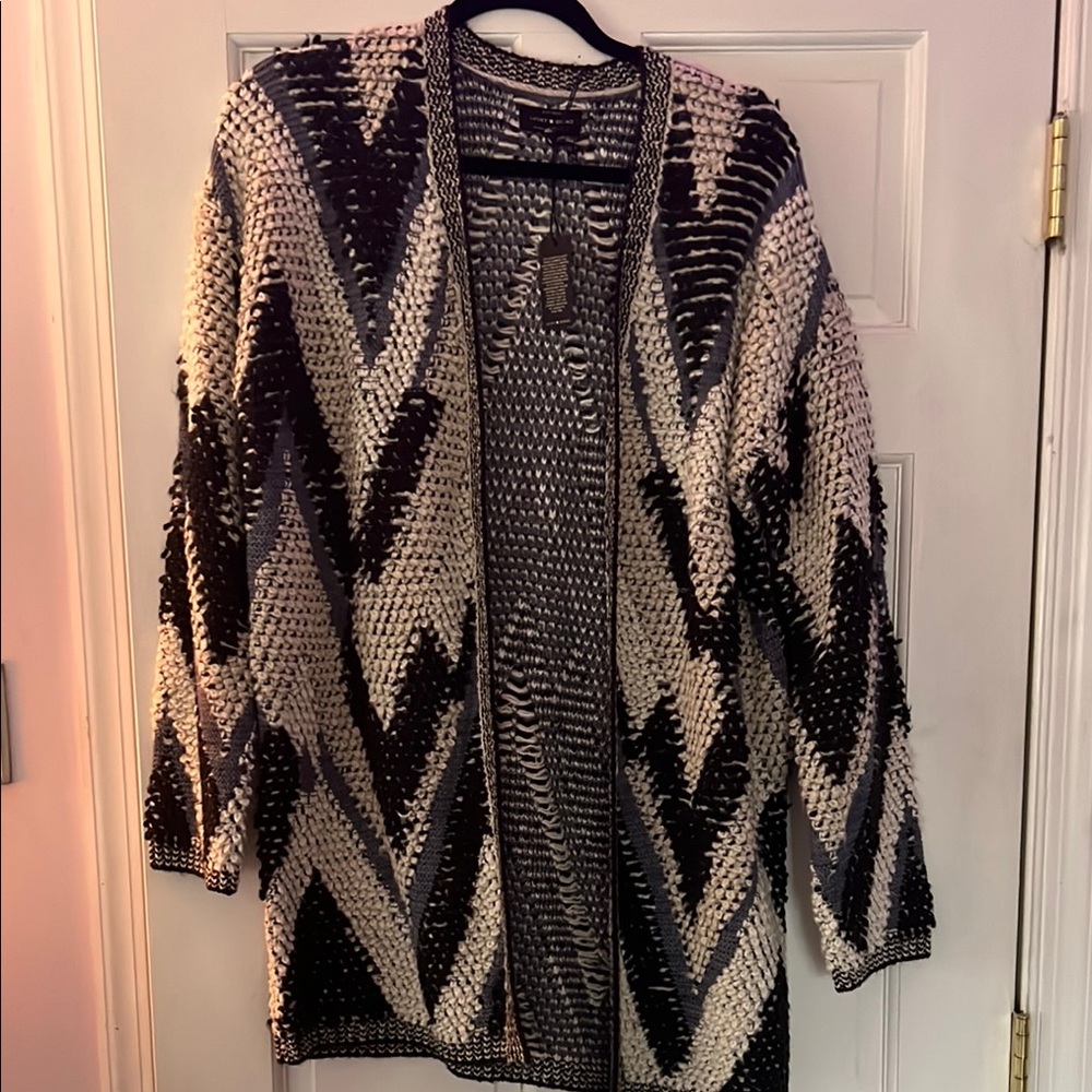 Navy and White Chevron Cardigan Sweater